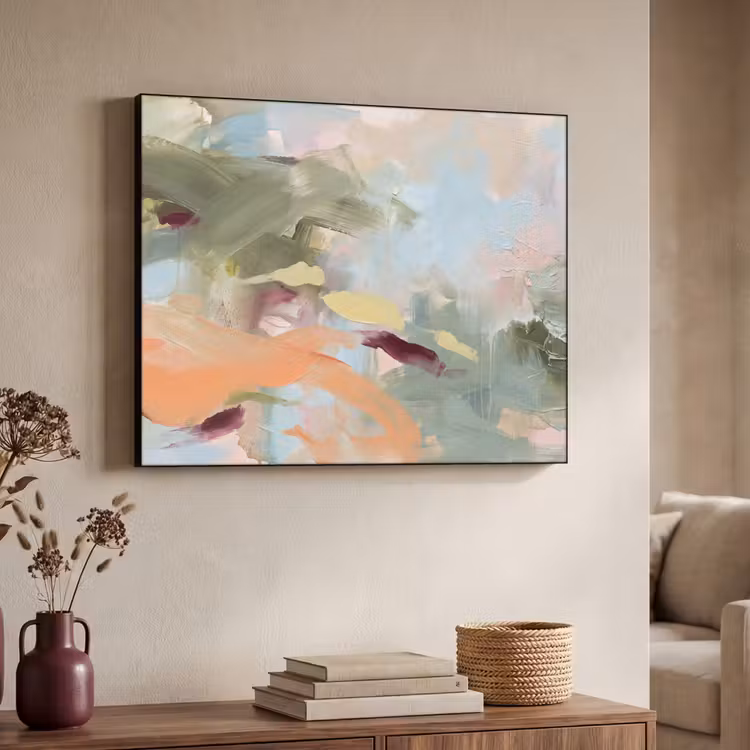 Abstract - Borstelstreken - Kunst - Modern - Pastel Textielframe zwart klein -sfeer3
