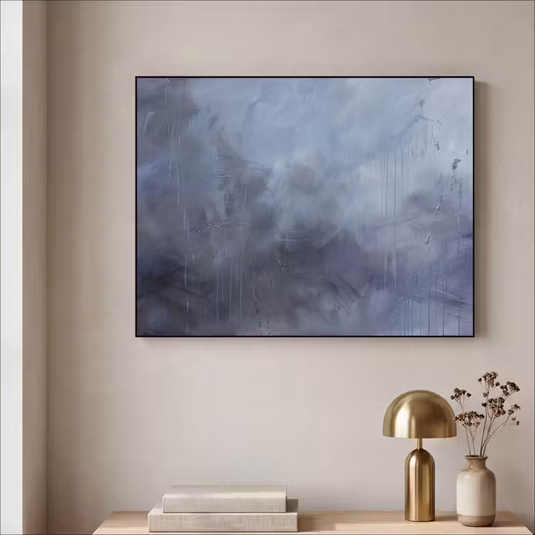 Abstract - Kwaststreken - Modern - Kunst - Grijs Textielframe zwart klein -sfeer2