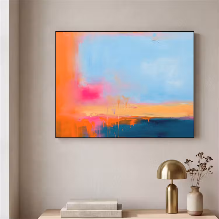 Abstract - Kleurvlakken - Modern - Oranje - Blauw Textielframe zwart klein -sfeer2