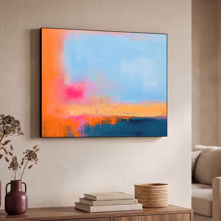 Abstract - Kleurvlakken - Modern - Oranje - Blauw Textielframe zwart klein -sfeer3
