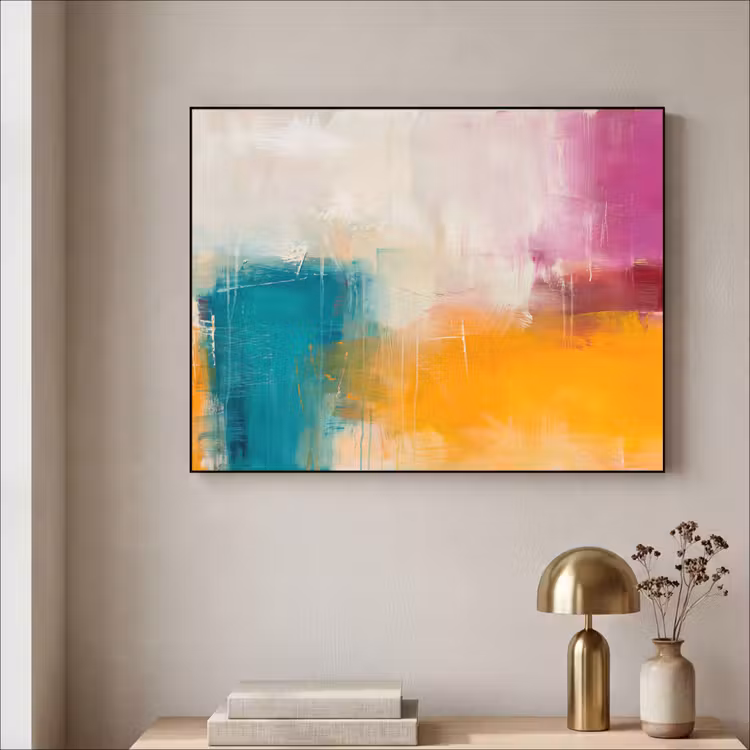 Abstract - Kleurrijk - Modern - Kunst - Oranje Textielframe zwart klein -sfeer2