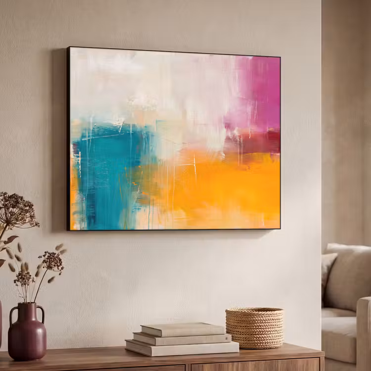 Abstract - Kleurrijk - Modern - Kunst - Oranje Textielframe zwart klein -sfeer3