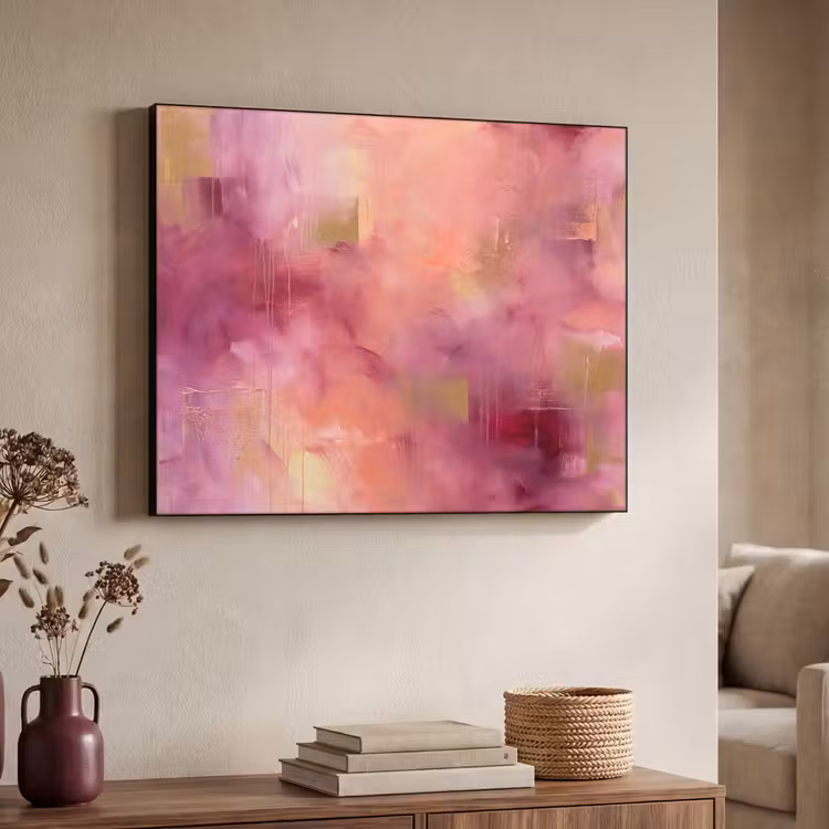 Abstract - Kleuren - Modern - Roze - Paars Textielframe zwart klein -sfeer3