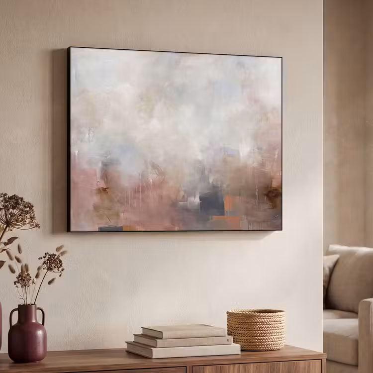 Abstract - Vloeiend - Kunst - Modern - Beige Textielframe zwart klein -sfeer3