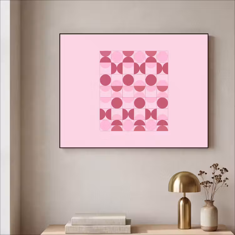 Abstract - Geometrisch - Cirkels - Roze - Modern Textielframe zwart klein -sfeer2