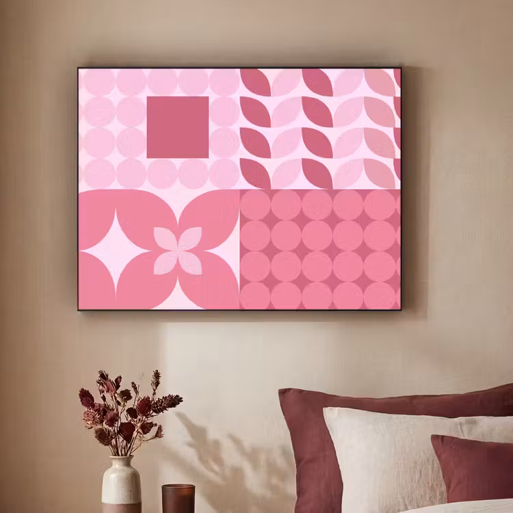 Abstract - Geometrisch - Patroon - Modern - Roze Textielframe zwart klein -sfeer1