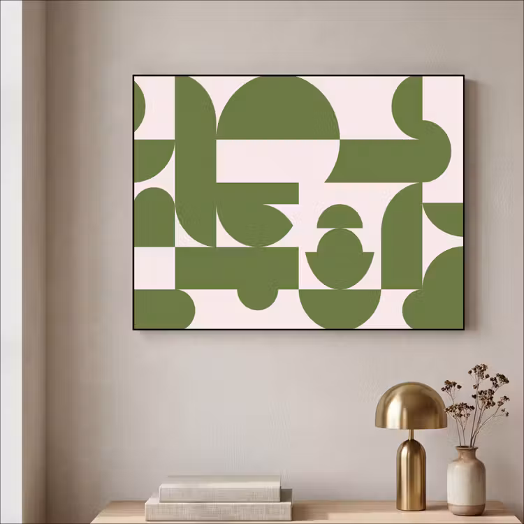 Abstract - Geometrie - Modern - Groen - Wit Textielframe zwart klein -sfeer2