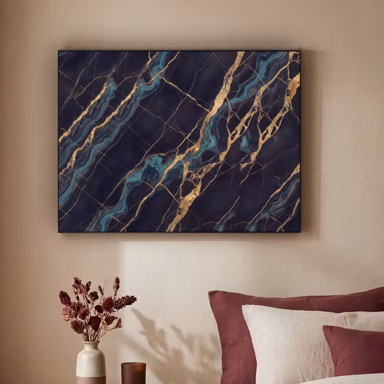 Abstract - Gouden lijnen - Kunst - Modern - Zwart Textielframe zwart klein -sfeer1