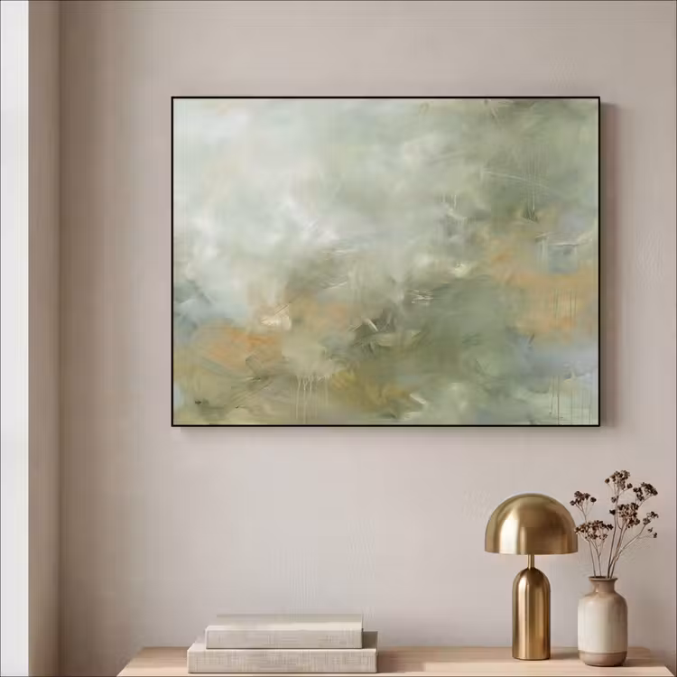 Abstract - Groen - Beige - Modern - Kunst Textielframe zwart klein -sfeer2