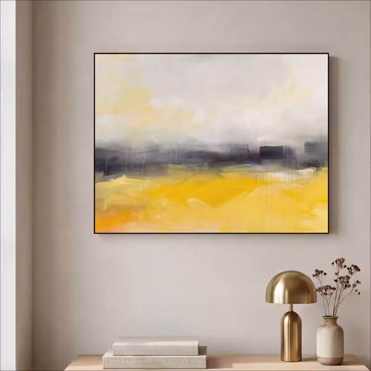 Abstract - Landschap - Modern - Geel Textielframe zwart klein -sfeer2