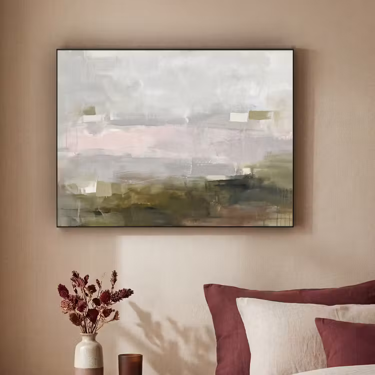 Abstract - Gelaagd - Kunst - Modern - Grijs-Groen Textielframe zwart klein -sfeer1