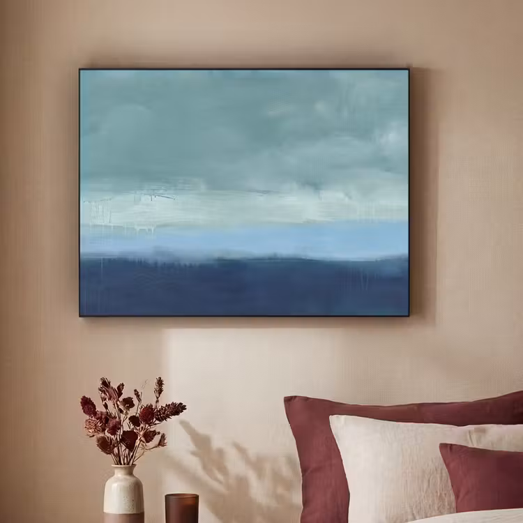 Abstract - Lagen - Rust - Modern - Blauw Textielframe zwart klein -sfeer1
