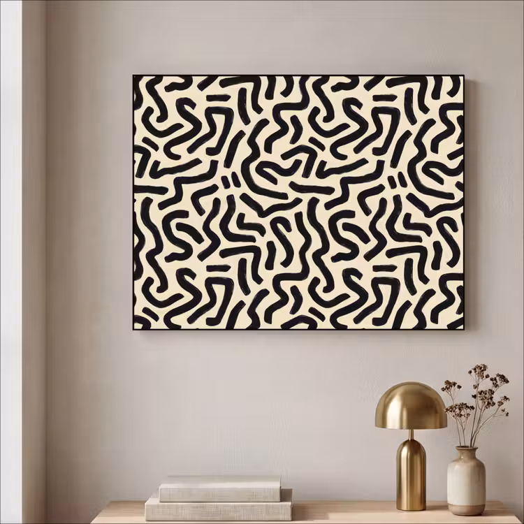 Abstract - Lijnen - Zwart Textielframe zwart klein 947 -sfeer2