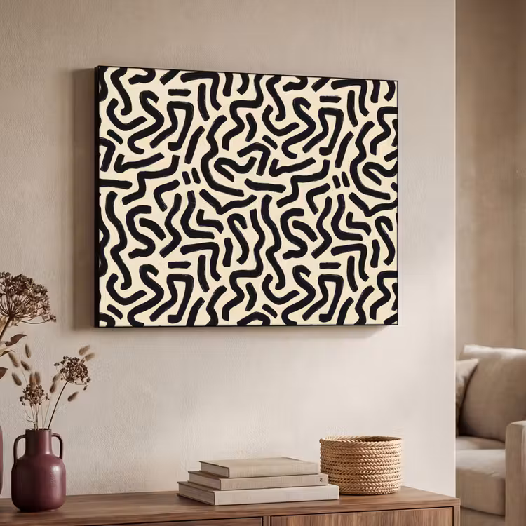 Abstract - Lijnen - Zwart Textielframe zwart klein 947 -sfeer3