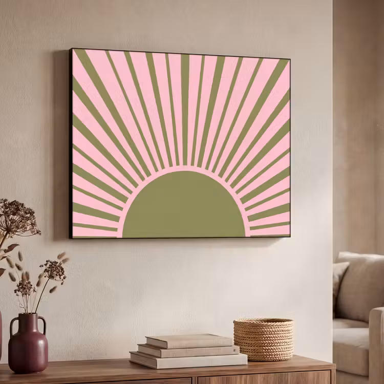 Abstract - Stralen - Grafisch - Roze - Groen Textielframe zwart klein -sfeer3