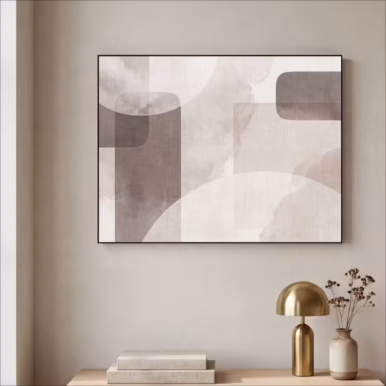 Art Frame - Abstract Shapes - Beige - Abstracte vormen - Beige Textielframe zwart klein