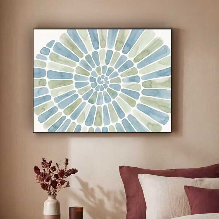 Abstract - Spiraal - Patroon - Modern - Blauw-Groen Textielframe zwart klein -sfeer1