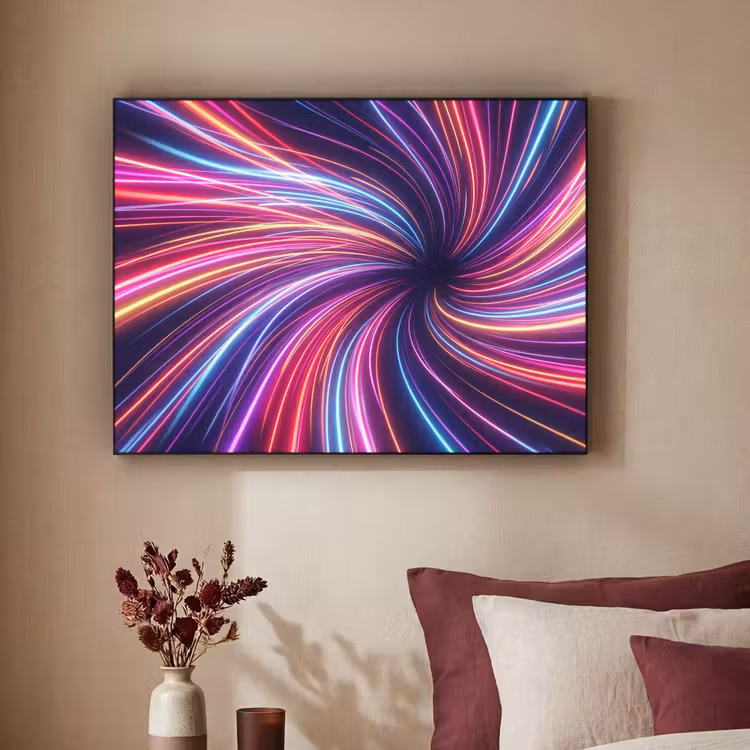 Abstract - Swirl - Futuristic - Neon Textielframe zwart klein -sfeer1