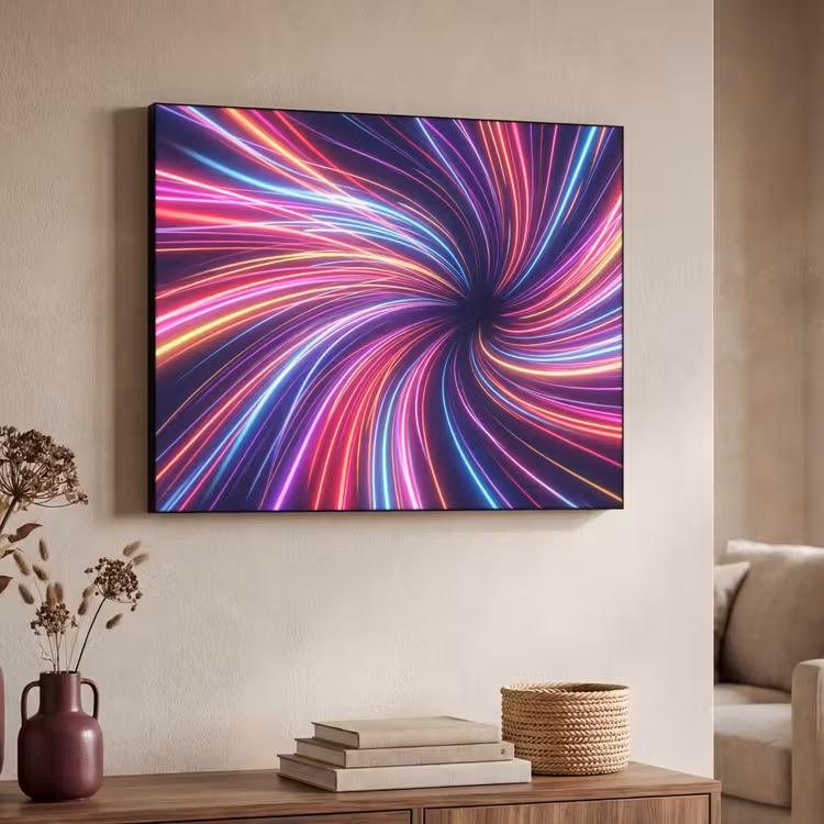 Abstract - Swirl - Futuristic - Neon Textielframe zwart klein -sfeer3