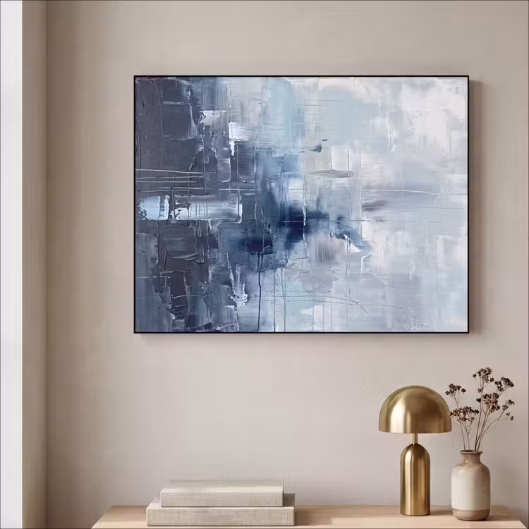 Abstract - Textuur - Kunst - Modern - Blauw Textielframe zwart klein -sfeer2
