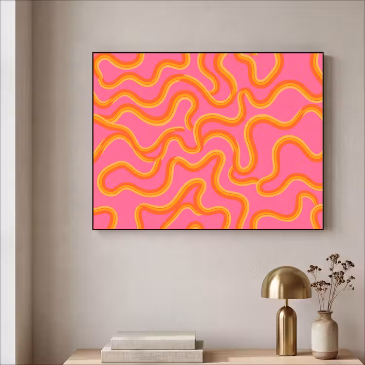 Abstract - Golvende lijnen - Modern - Kleurrijk Textielframe zwart klein -sfeer2
