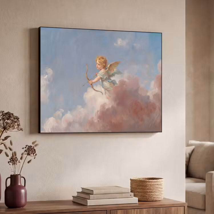 Engel - Pijl en boog - Mythologie - Klassiek Textielframe zwart klein -sfeer3