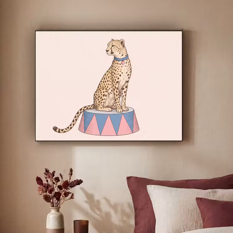 Dieren - Circus - Illustratie - Vintage - Roze Textielframe zwart klein -sfeer1