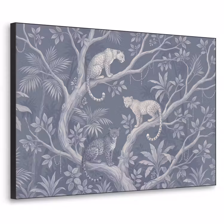 Dieren - Jungle - Illustratie - Bomen - Blauw Textielframe zwart klein -3d