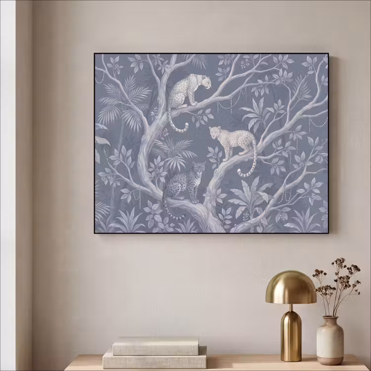 Dieren - Jungle - Illustratie - Bomen - Blauw Textielframe zwart klein -sfeer2