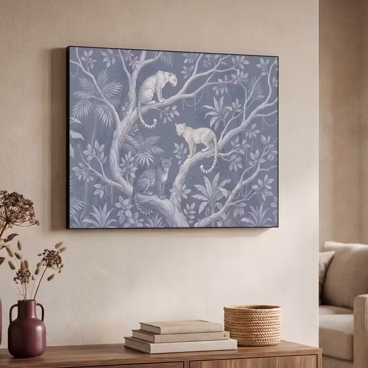 Dieren - Jungle - Illustratie - Bomen - Blauw Textielframe zwart klein -sfeer3