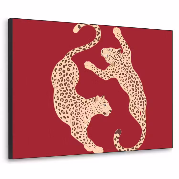 Dieren - Luipaard - Abstract - Rood - Modern Textielframe zwart klein -3d
