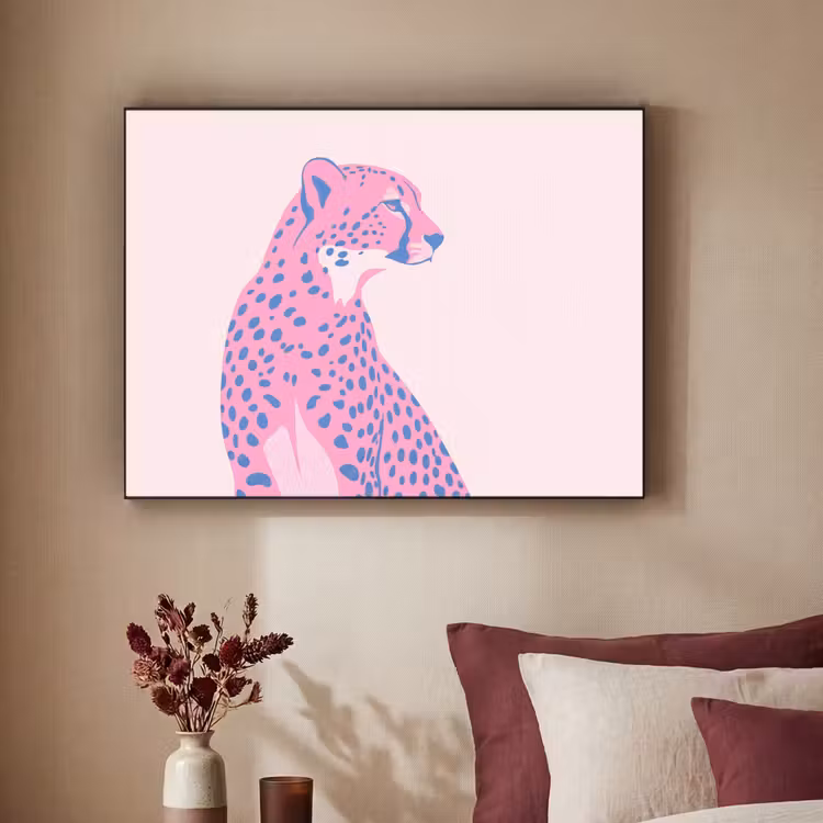 Dieren - Profiel - Abstract - Roze - Blauw Textielframe zwart klein -sfeer1
