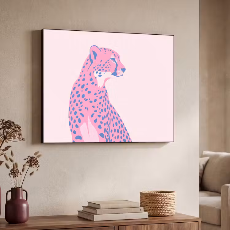 Dieren - Profiel - Abstract - Roze - Blauw Textielframe zwart klein -sfeer3