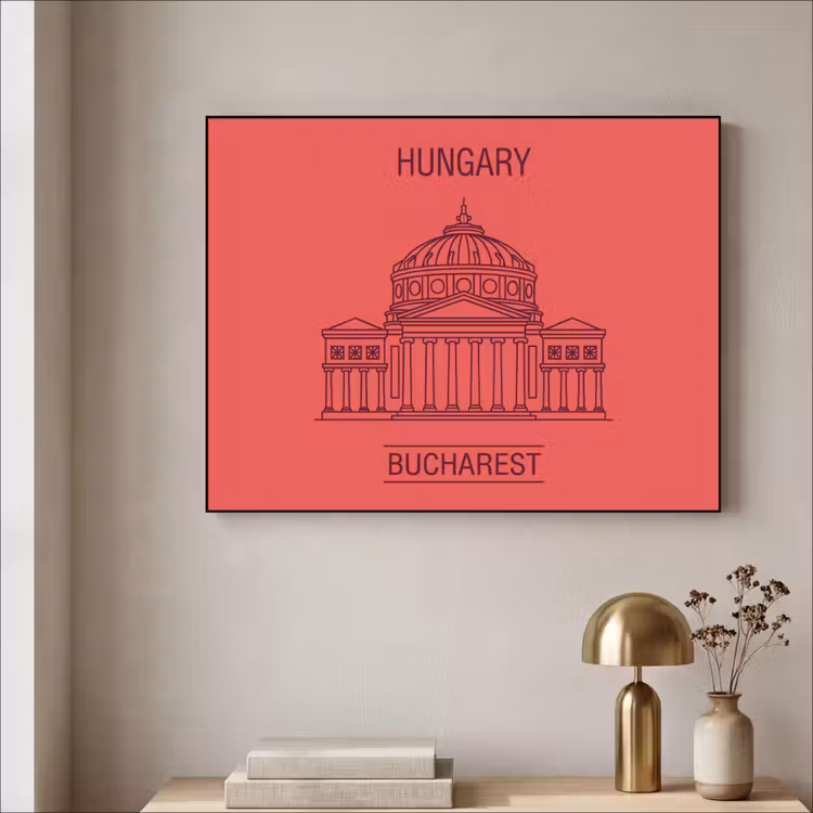 Architectuur - Boekarest - Stedelijk - Lijntekening - Rood Textielframe zwart klein -sfeer2