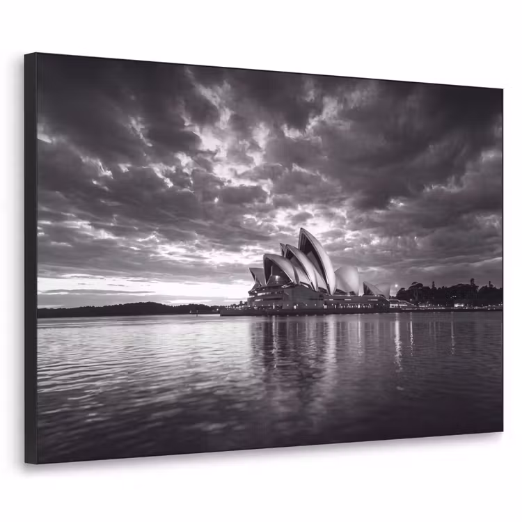 Architectuur - Water - Stad - Modern - Zwart-wit Textielframe zwart klein -3d