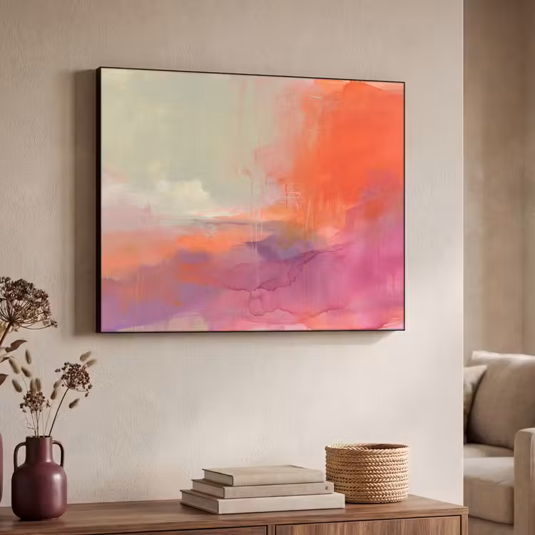 Kunst - Vloeiend - Overgangen - Oranje Textielframe zwart klein -sfeer3