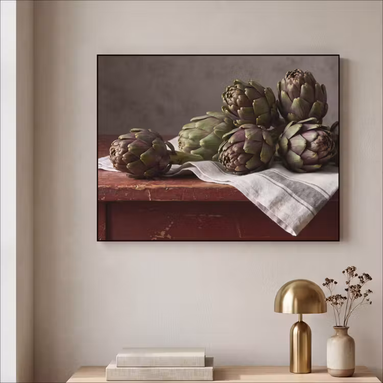 Art Frame - Artichoke - Food - Rustic - Artisjok - Eten - Rustiek Textielframe zwart klein