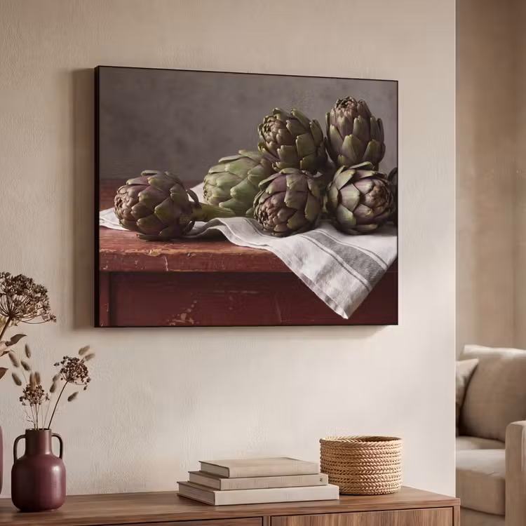 Art Frame - Artichoke - Food - Rustic - Artisjok - Eten - Rustiek Textielframe zwart klein