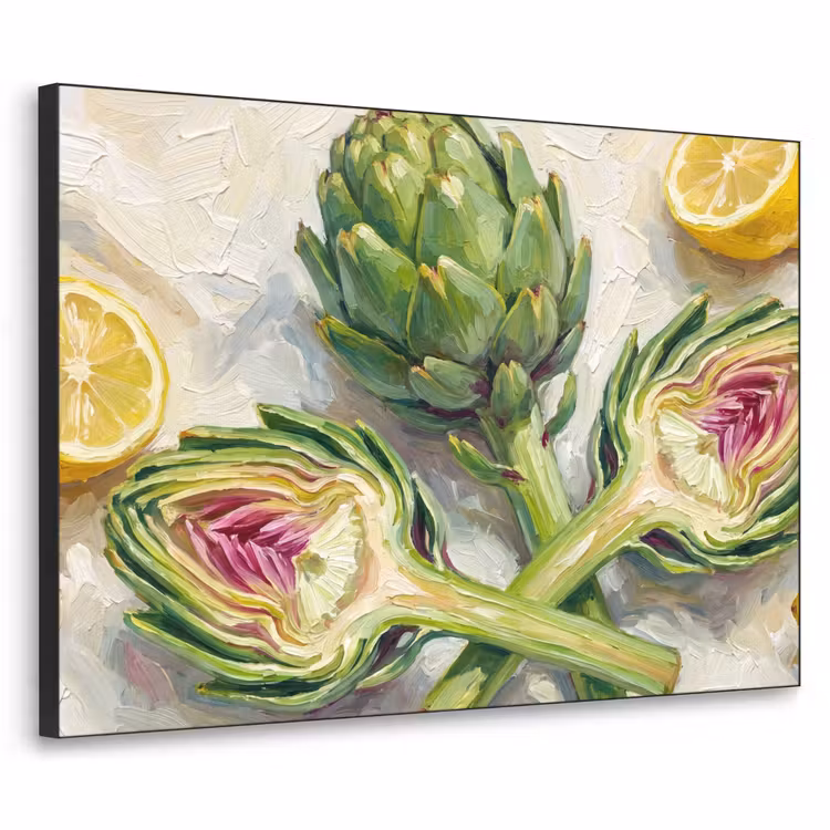 Art Frame - Artichoke - Lemon - Food - Artisjok - Citroen - Eten Textielframe zwart klein