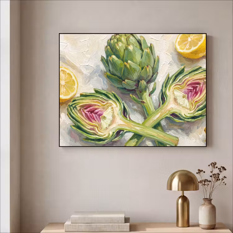 Art Frame - Artichoke - Lemon - Food - Artisjok - Citroen - Eten Textielframe zwart klein