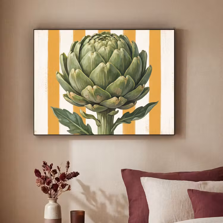 Art Frame - Artichoke - Modern - Vegetable - Artisjok - Modern - Groente Textielframe zwart klein
