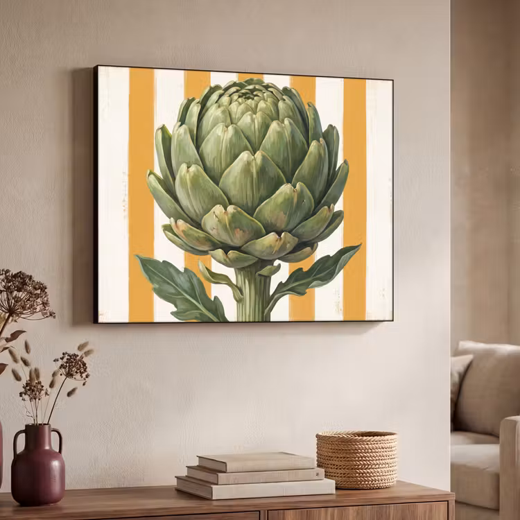 Art Frame - Artichoke - Modern - Vegetable - Artisjok - Modern - Groente Textielframe zwart klein