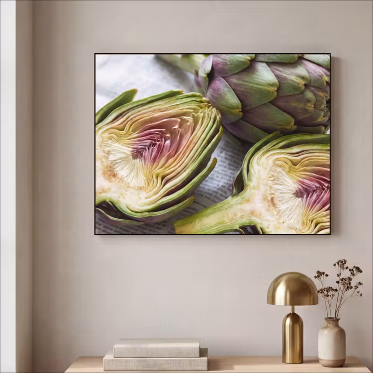Art Frame - Artichoke - Sliced - Food - Artisjok - Doorgesneden - Eten Textielframe zwart klein
