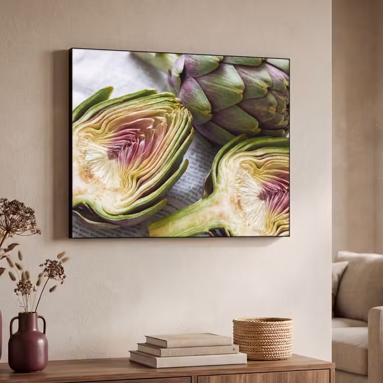 Art Frame - Artichoke - Sliced - Food - Artisjok - Doorgesneden - Eten Textielframe zwart klein