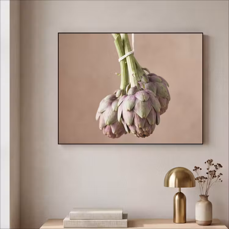 Art Frame - Artichokes - Hanging - Vegetables - Artisjokken - Hangend - Groenten Textielframe zwart klein