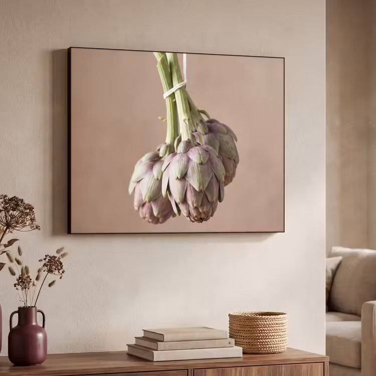 Art Frame - Artichokes - Hanging - Vegetables - Artisjokken - Hangend - Groenten Textielframe zwart klein