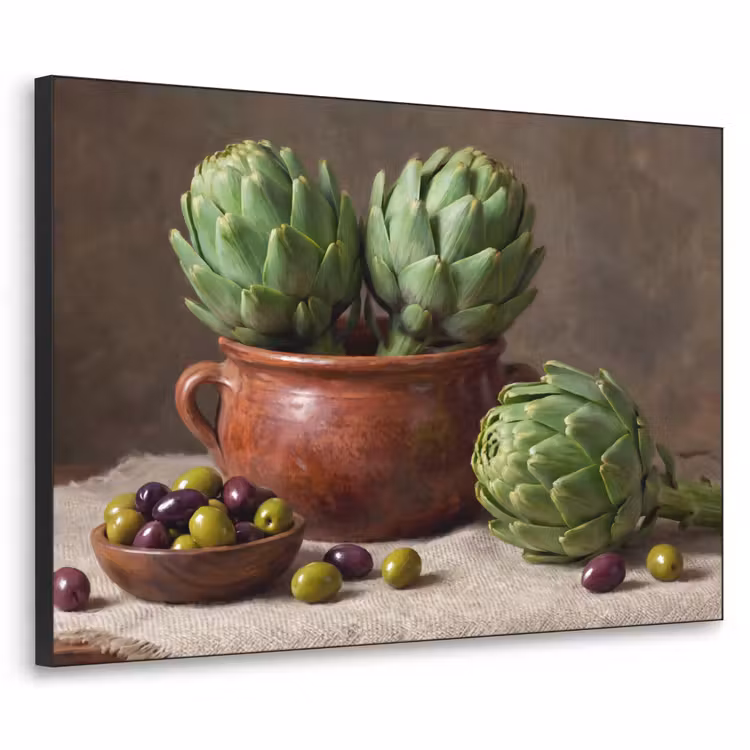 Art Frame - Artichokes - Olives - Food - Artisjokken - Olijven - Eten Textielframe zwart klein