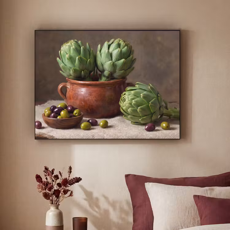Art Frame - Artichokes - Olives - Food - Artisjokken - Olijven - Eten Textielframe zwart klein