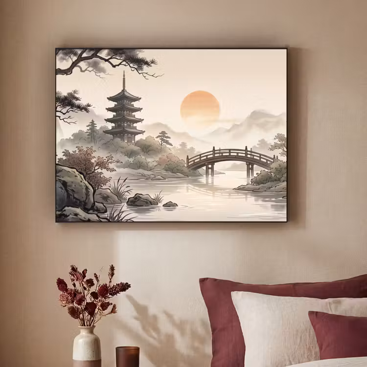 Azië - Landschap - Kleurrijk Textielframe zwart klein -sfeer1