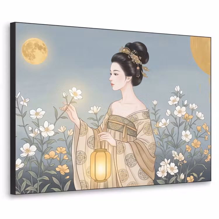 Aziatisch - Vrouw - Kimono Textielframe zwart klein -3d